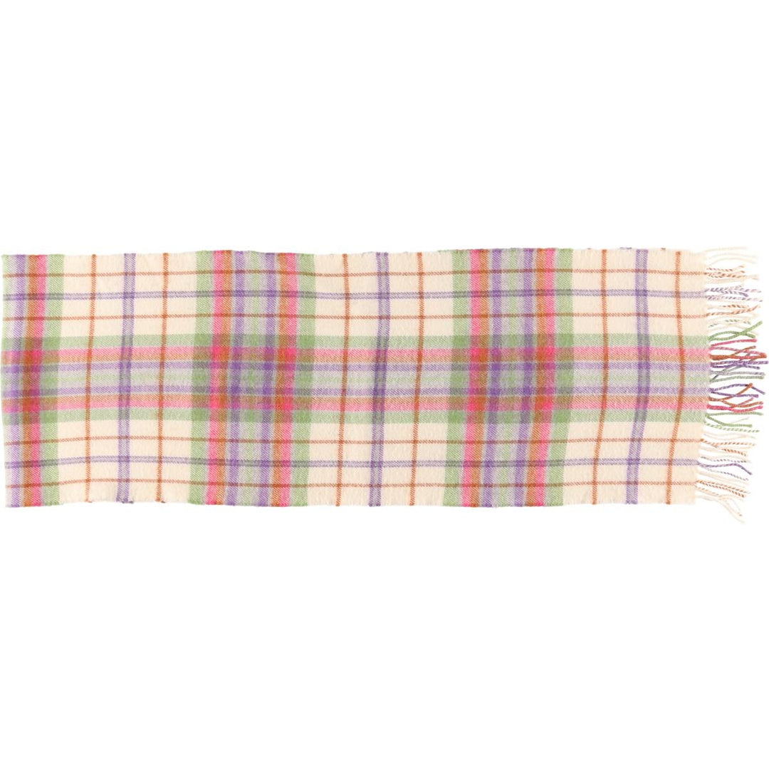 JOHN HANLY Check Pattern Wool Scarf Merino wool Beige type Vintage Second Hand