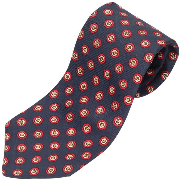 Brooks Brothers MAKERS Floral Print Tie, Made in USA silk navy blue type Vintage Second Hand