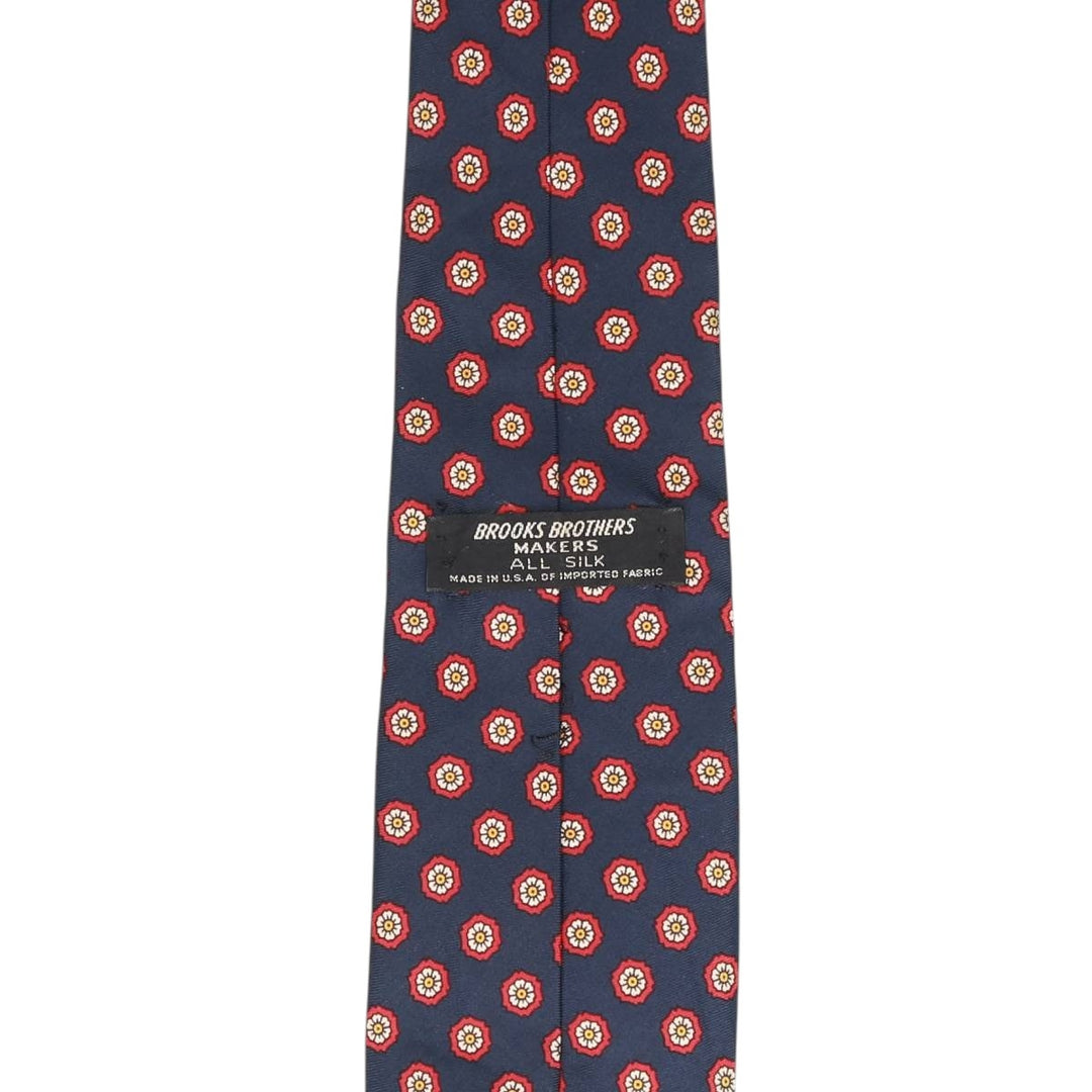 Brooks Brothers MAKERS Floral Print Tie, Made in USA silk navy blue type Vintage Second Hand