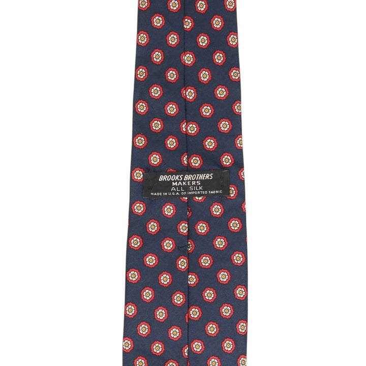 Brooks Brothers MAKERS Floral Print Tie, Made in USA silk navy blue type Vintage Second Hand