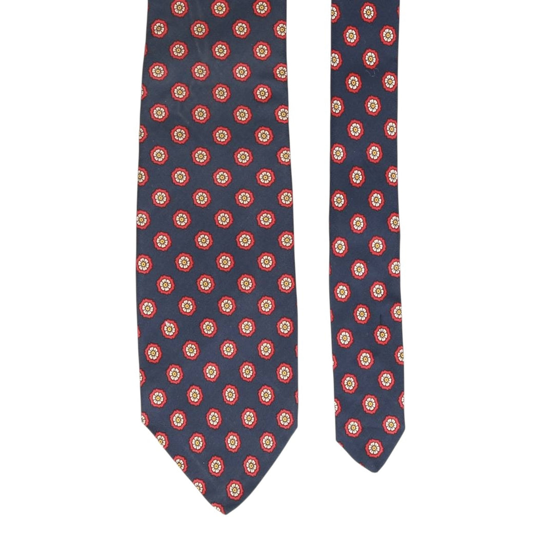 Brooks Brothers MAKERS Floral Print Tie, Made in USA silk navy blue type Vintage Second Hand