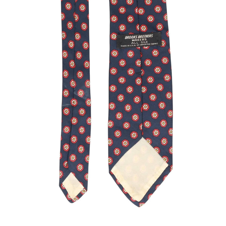 Brooks Brothers MAKERS Floral Print Tie, Made in USA silk navy blue type Vintage Second Hand