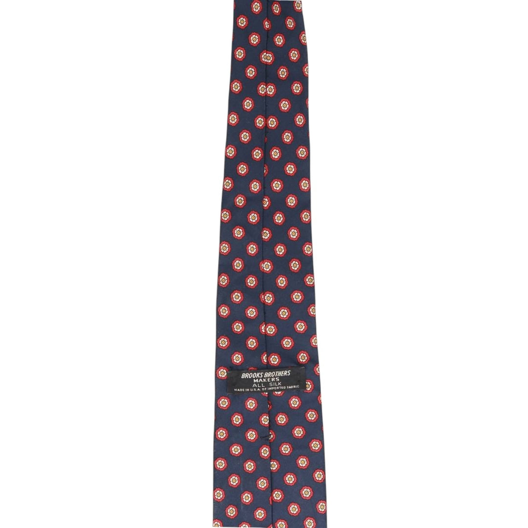 Brooks Brothers MAKERS Floral Print Tie, Made in USA silk navy blue type Vintage Second Hand