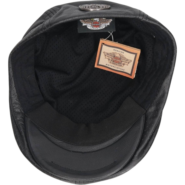 DEAD STOCK Harley-Davidson Leather Hunting Cap (One Size Fits All) genuine leather black type Vintage Second Hand