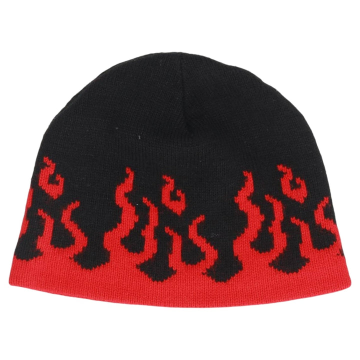 LAKE FOREST KNITS Fire Pattern Knit Beanie, Made in USA, One Size Fits All, Vintage acrylic red type Vintage Second Hand