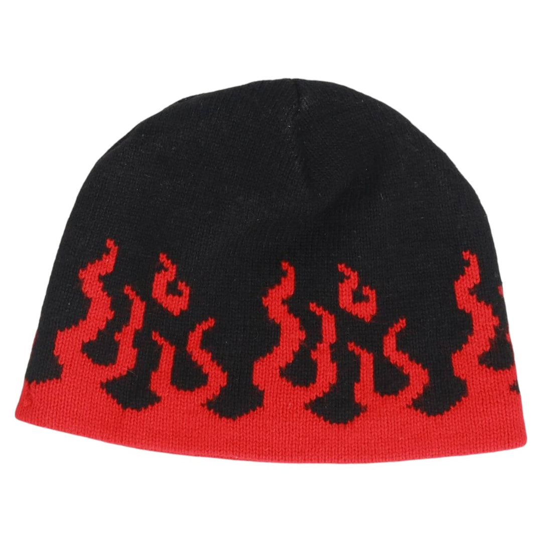 LAKE FOREST KNITS Fire Pattern Knit Beanie, Made in USA, One Size Fits All, Vintage acrylic red type Vintage Second Hand