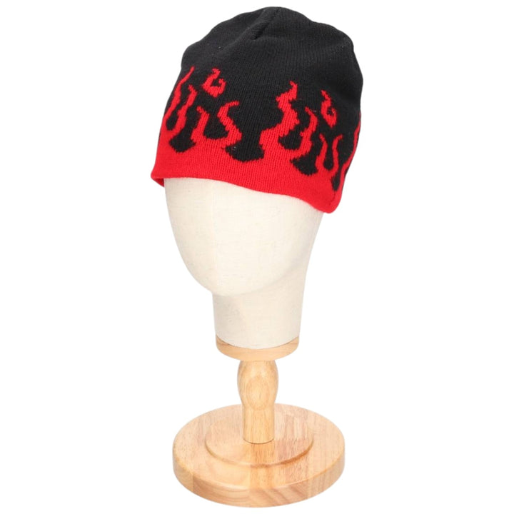 LAKE FOREST KNITS Fire Pattern Knit Beanie, Made in USA, One Size Fits All, Vintage acrylic red type Vintage Second Hand