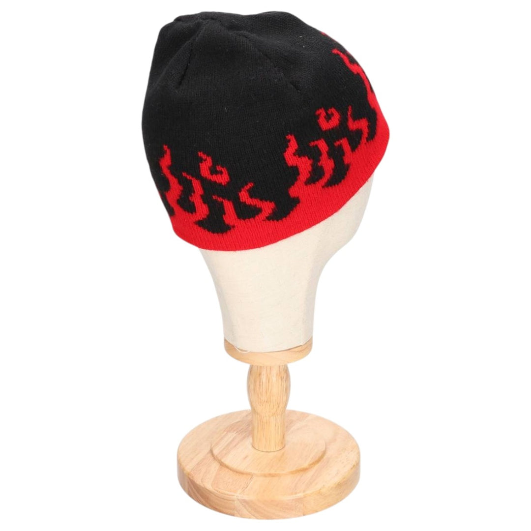 LAKE FOREST KNITS Fire Pattern Knit Beanie, Made in USA, One Size Fits All, Vintage acrylic red type Vintage Second Hand