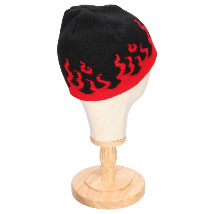 LAKE FOREST KNITS Fire Pattern Knit Beanie, Made in USA, One Size Fits All, Vintage acrylic red type Vintage Second Hand