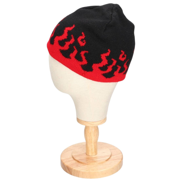 LAKE FOREST KNITS Fire Pattern Knit Beanie, Made in USA, One Size Fits All, Vintage acrylic red type Vintage Second Hand