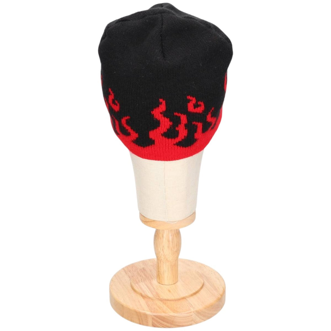 LAKE FOREST KNITS Fire Pattern Knit Beanie, Made in USA, One Size Fits All, Vintage acrylic red type Vintage Second Hand