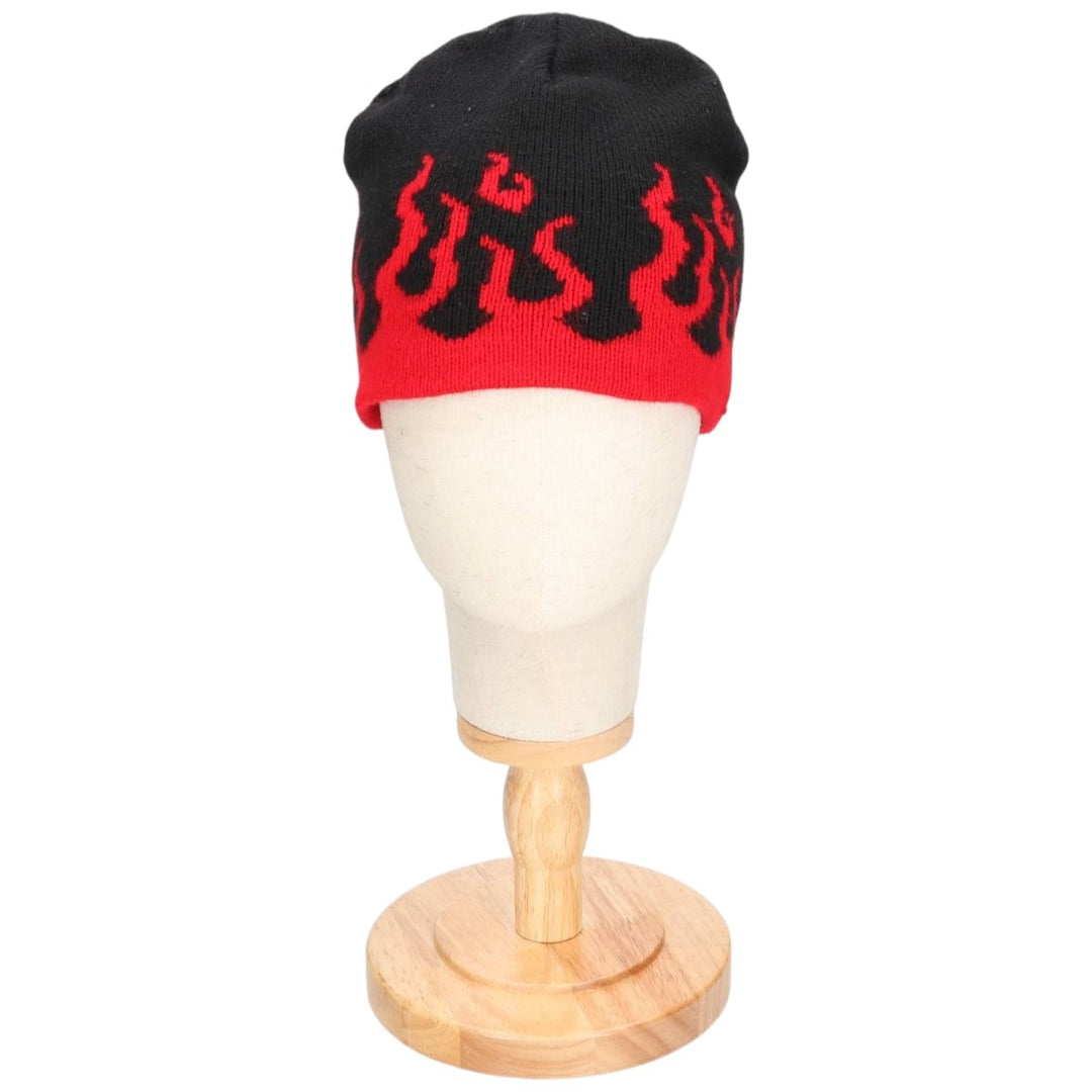 LAKE FOREST KNITS Fire Pattern Knit Beanie, Made in USA, One Size Fits All, Vintage acrylic red type Vintage Second Hand