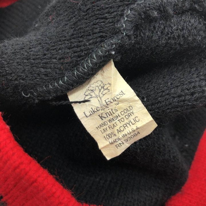 LAKE FOREST KNITS Fire Pattern Knit Beanie, Made in USA, One Size Fits All, Vintage acrylic red type Vintage Second Hand