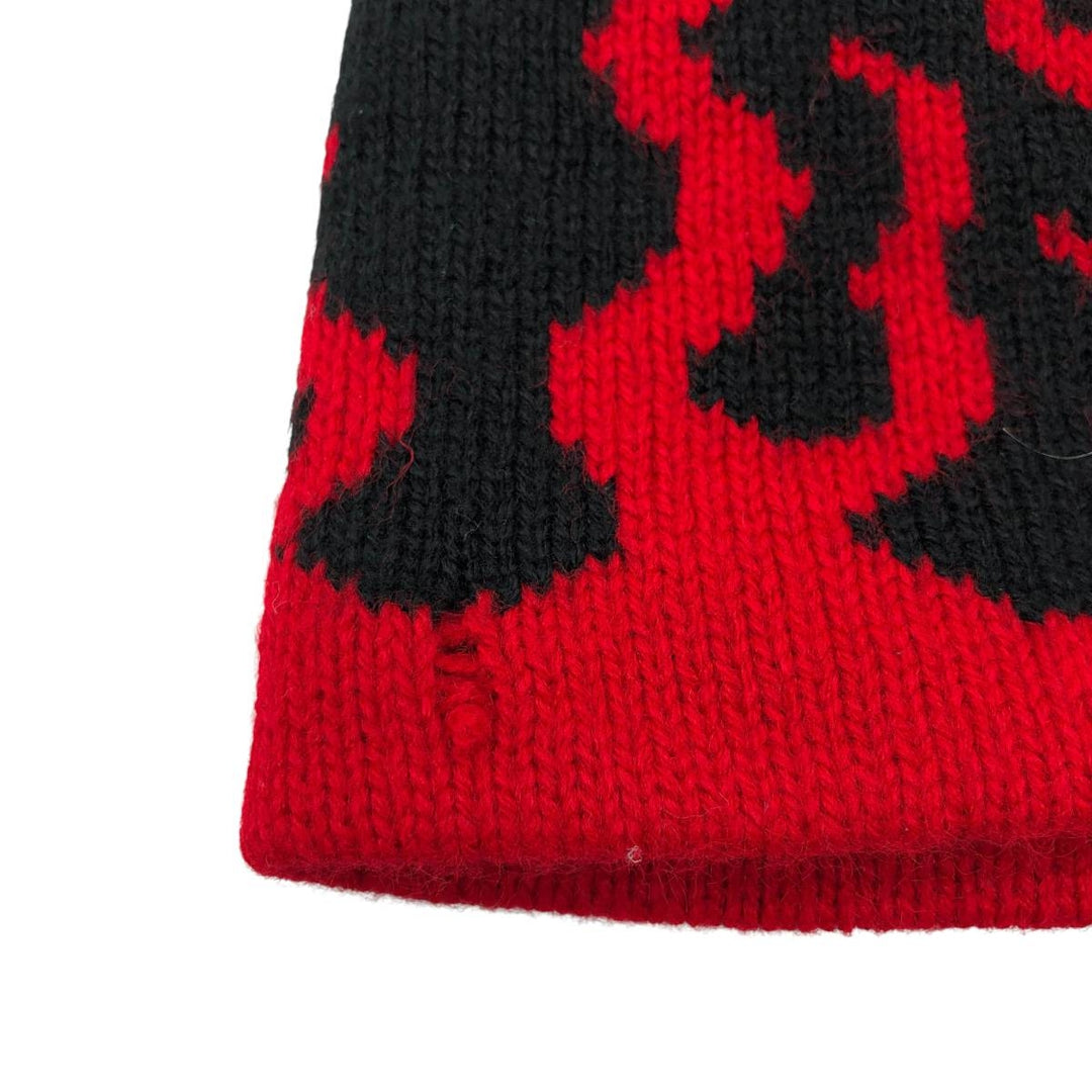 LAKE FOREST KNITS Fire Pattern Knit Beanie, Made in USA, One Size Fits All, Vintage acrylic red type Vintage Second Hand