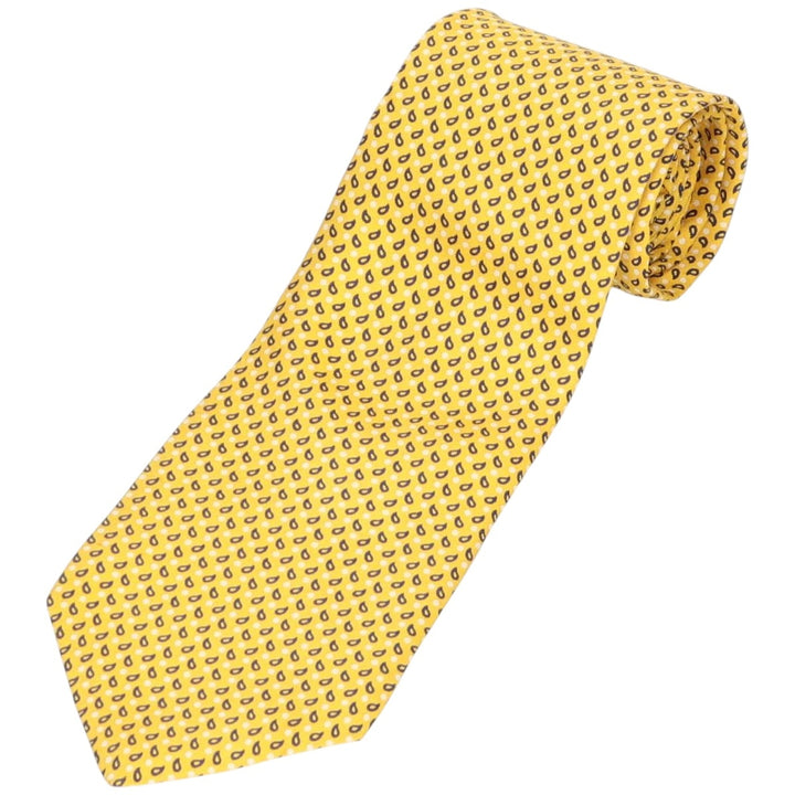 Brooks Brothers 346 All-Over Print Tie, Made in USA silk yellow type Vintage Second Hand