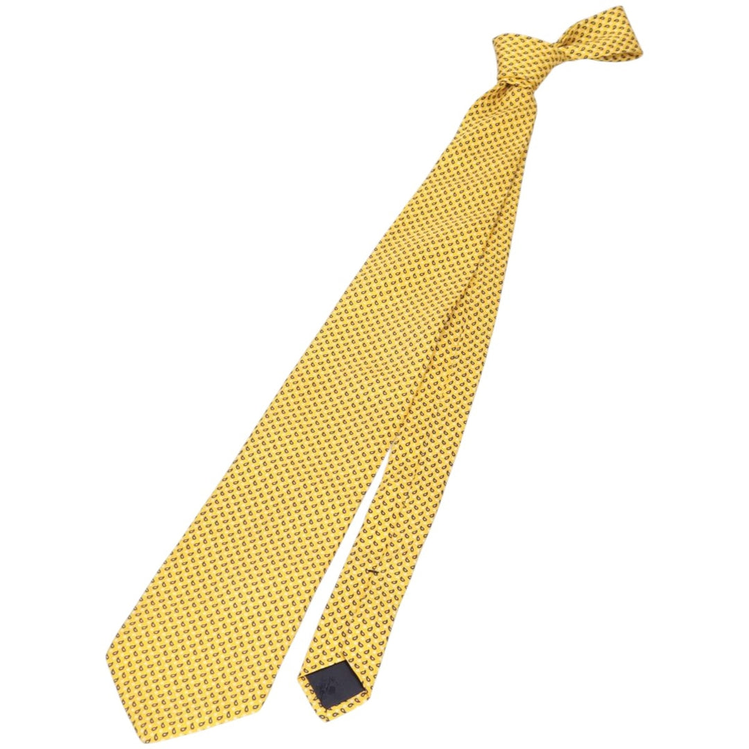 Brooks Brothers 346 All-Over Print Tie, Made in USA silk yellow type Vintage Second Hand
