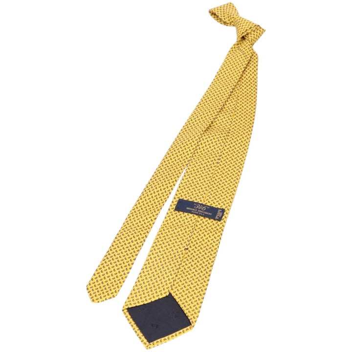 Brooks Brothers 346 All-Over Print Tie, Made in USA silk yellow type Vintage Second Hand