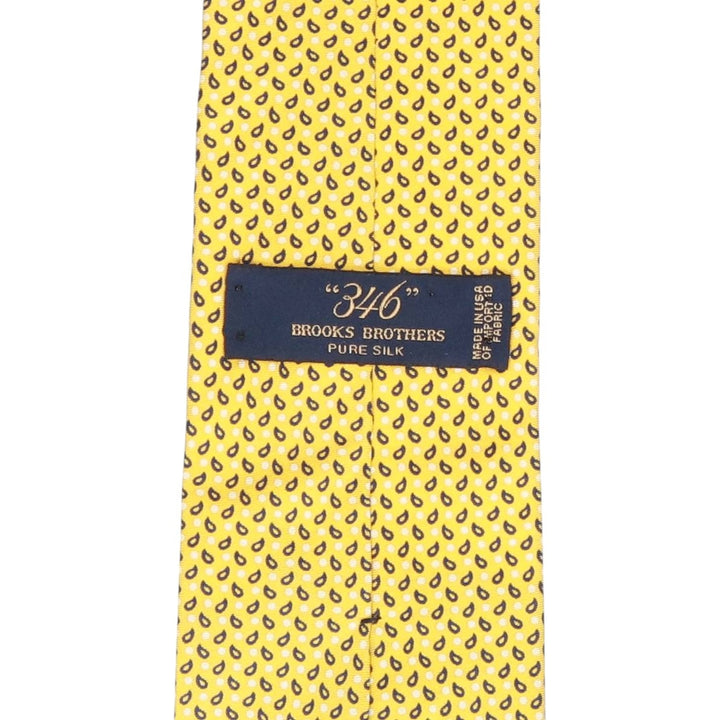 Brooks Brothers 346 All-Over Print Tie, Made in USA silk yellow type Vintage Second Hand