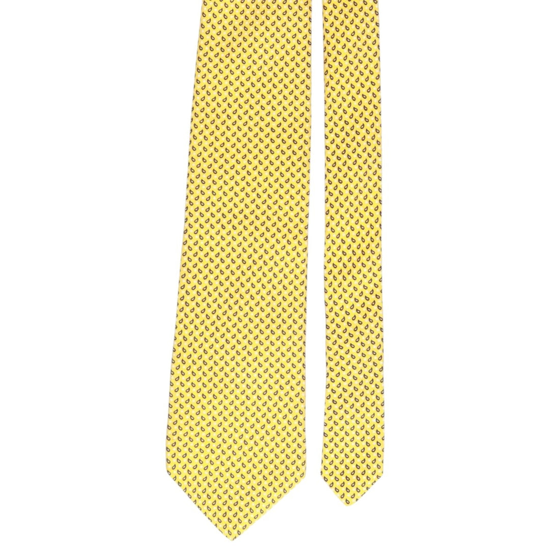 Brooks Brothers 346 All-Over Print Tie, Made in USA silk yellow type Vintage Second Hand