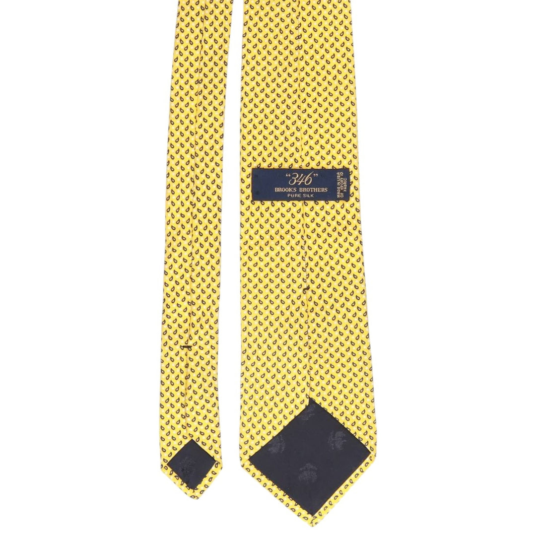 Brooks Brothers 346 All-Over Print Tie, Made in USA silk yellow type Vintage Second Hand