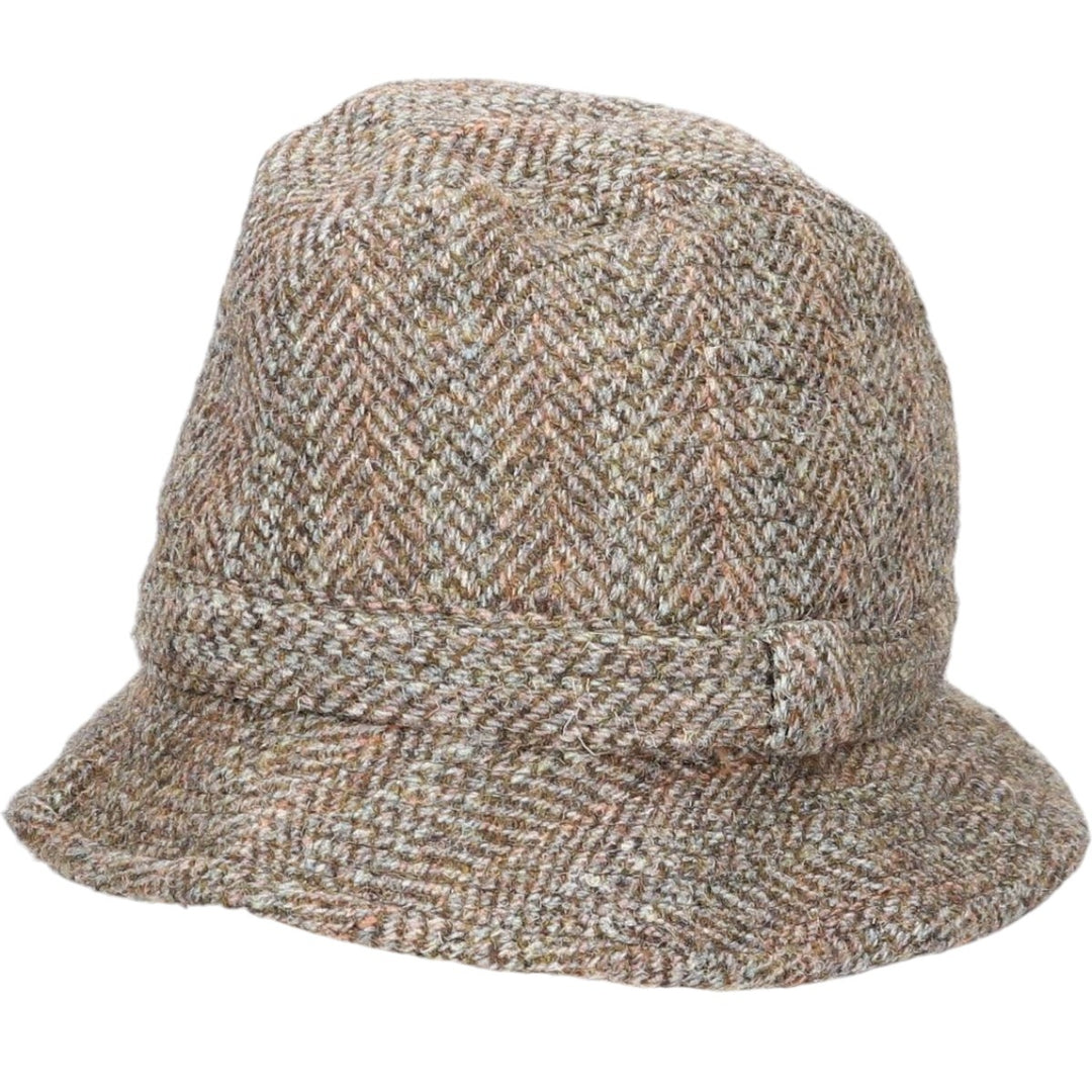 Harris Tweed Herringbone Wool Hat, One Size Fits Most wool Khaki type Vintage Second Hand