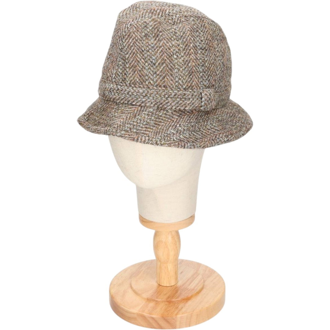 Harris Tweed Herringbone Wool Hat, One Size Fits Most wool Khaki type Vintage Second Hand