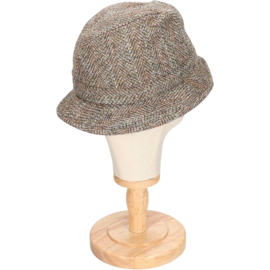 Harris Tweed Herringbone Wool Hat, One Size Fits Most wool Khaki type Vintage Second Hand