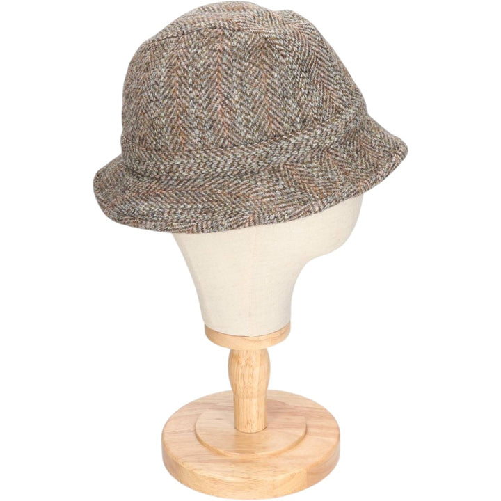 Harris Tweed Herringbone Wool Hat, One Size Fits Most wool Khaki type Vintage Second Hand