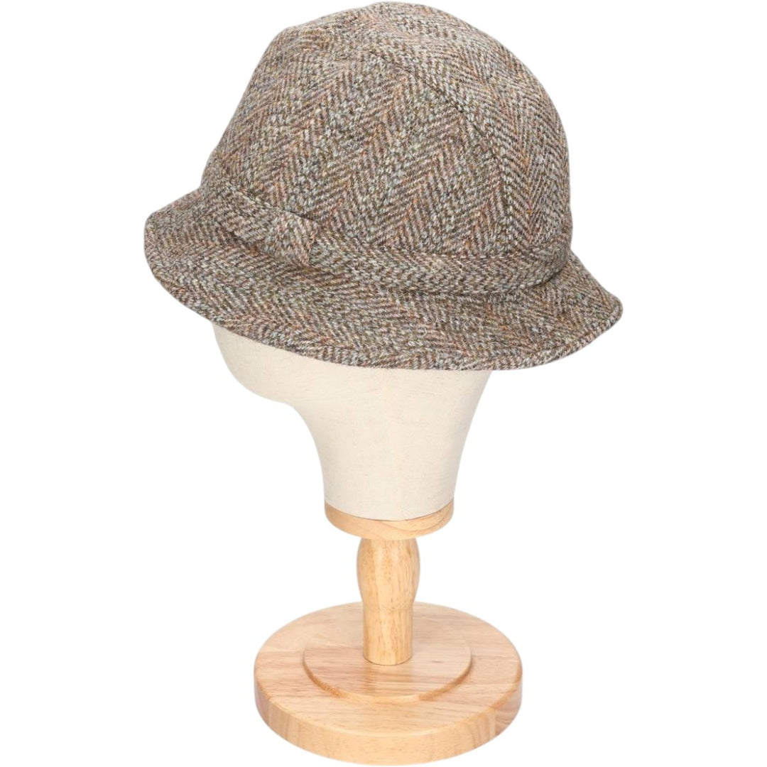 Harris Tweed Herringbone Wool Hat, One Size Fits Most wool Khaki type Vintage Second Hand
