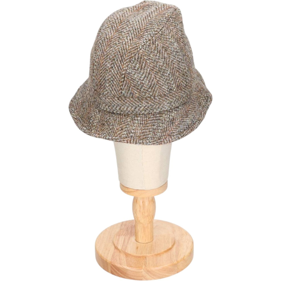 Harris Tweed Herringbone Wool Hat, One Size Fits Most wool Khaki type Vintage Second Hand