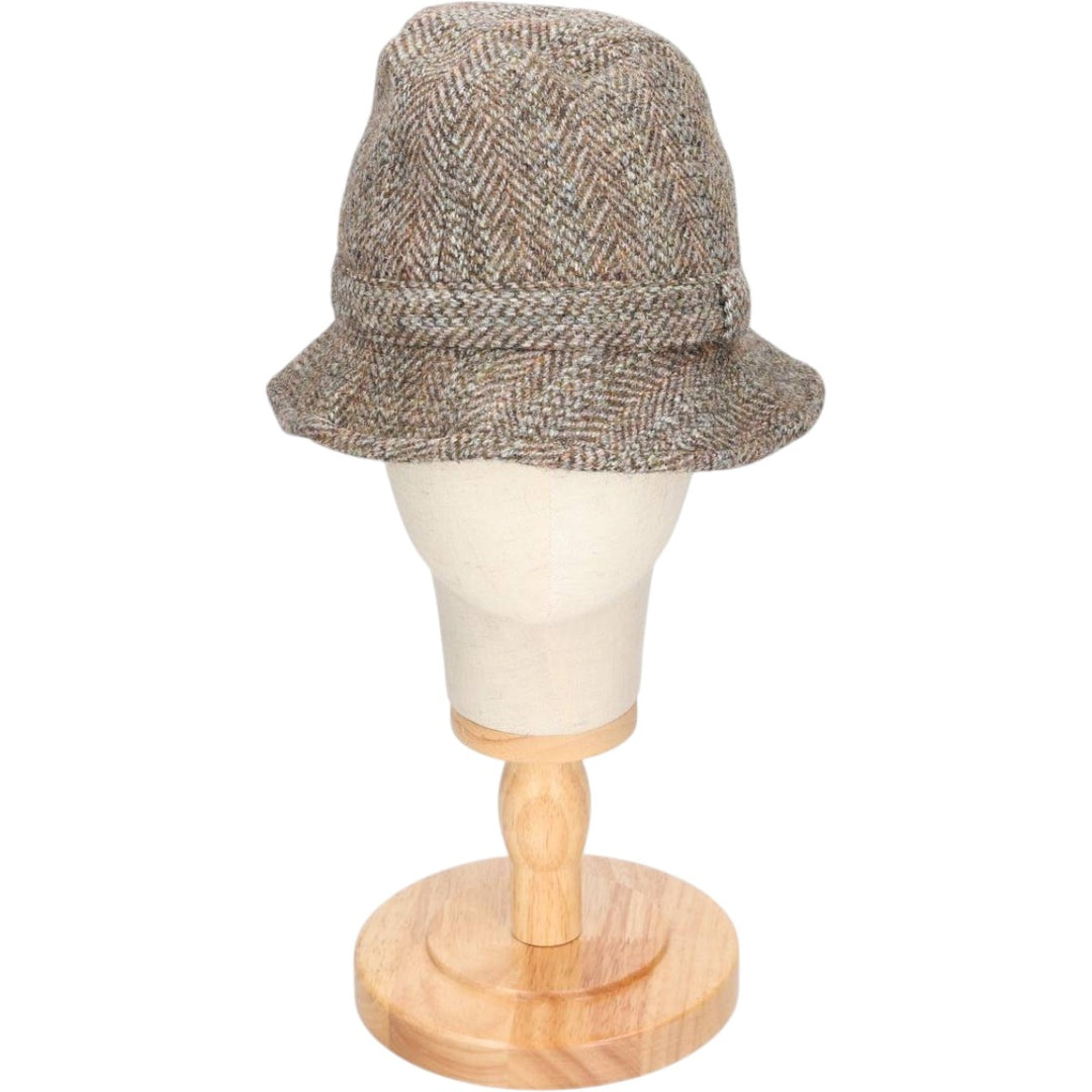 Harris Tweed Herringbone Wool Hat, One Size Fits Most wool Khaki type Vintage Second Hand