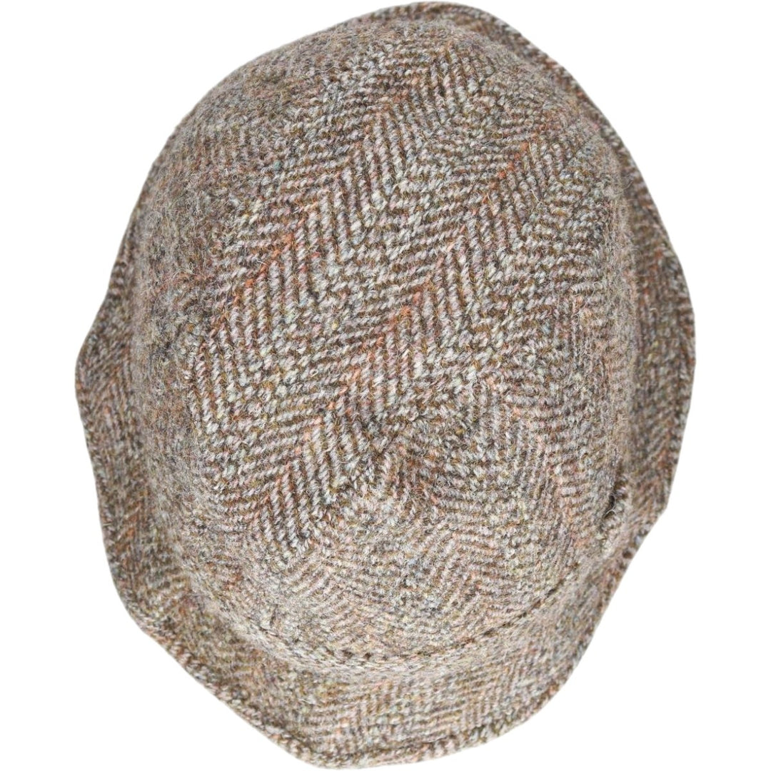 Harris Tweed Herringbone Wool Hat, One Size Fits Most wool Khaki type Vintage Second Hand