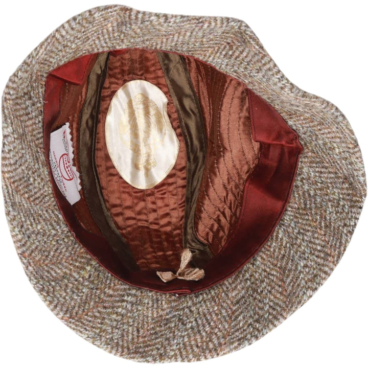Harris Tweed Herringbone Wool Hat, One Size Fits Most wool Khaki type Vintage Second Hand