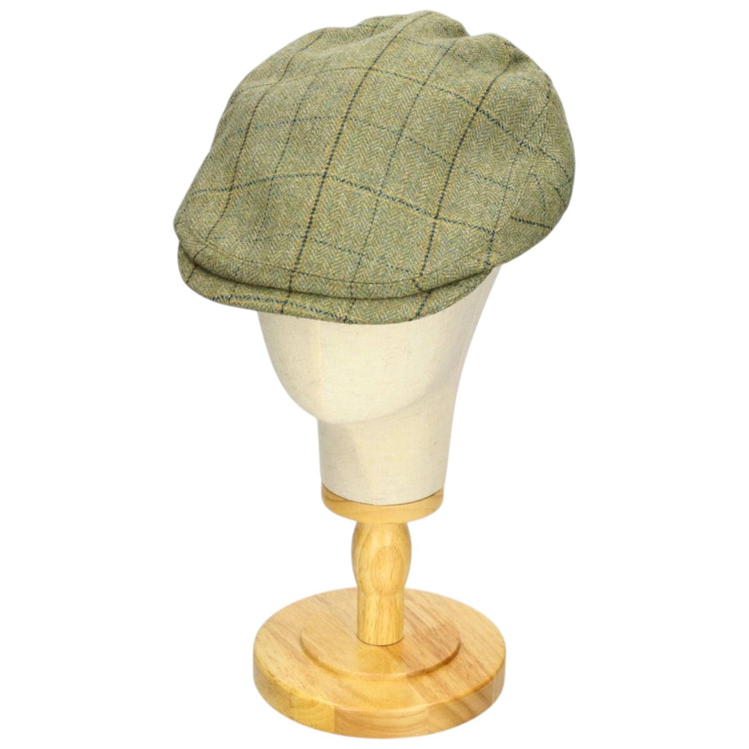 Barbour Sporting Check Pattern Herringbone Hunting Cap, Free Size wool Khaki type Vintage Second Hand