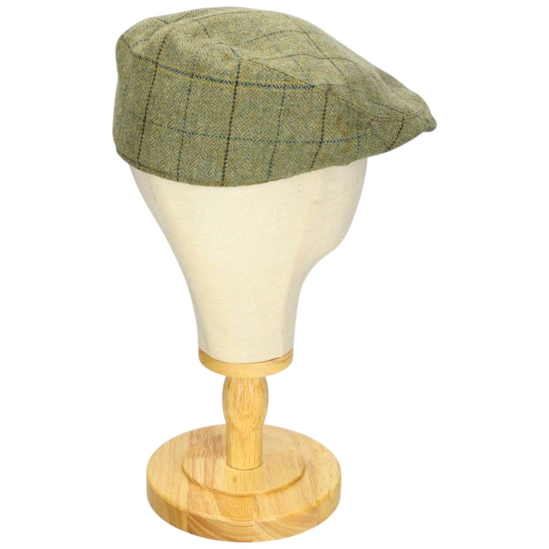 Barbour Sporting Check Pattern Herringbone Hunting Cap, Free Size wool Khaki type Vintage Second Hand