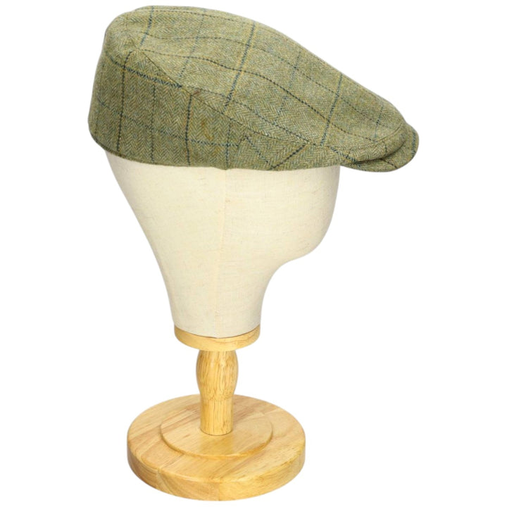Barbour Sporting Check Pattern Herringbone Hunting Cap, Free Size wool Khaki type Vintage Second Hand