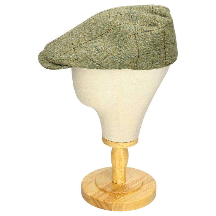 Barbour Sporting Check Pattern Herringbone Hunting Cap, Free Size wool Khaki type Vintage Second Hand