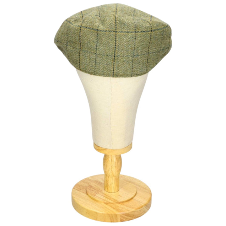 Barbour Sporting Check Pattern Herringbone Hunting Cap, Free Size wool Khaki type Vintage Second Hand