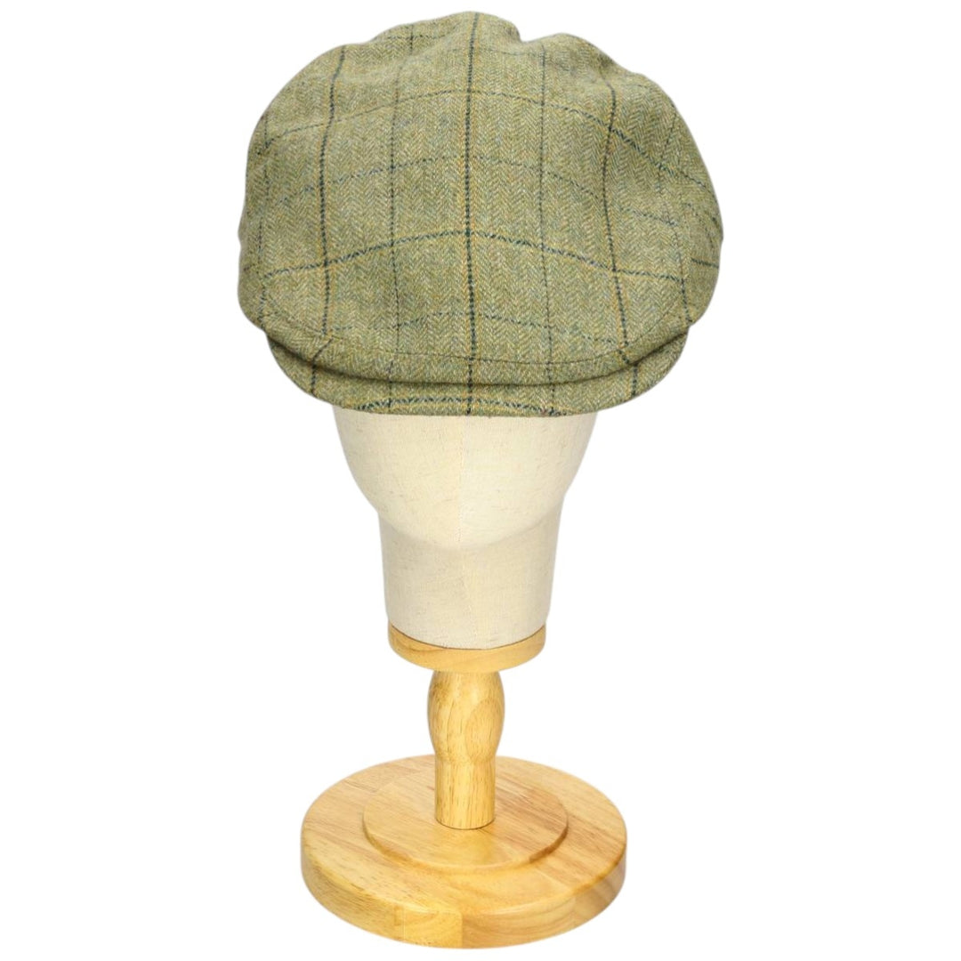 Barbour Sporting Check Pattern Herringbone Hunting Cap, Free Size wool Khaki type Vintage Second Hand