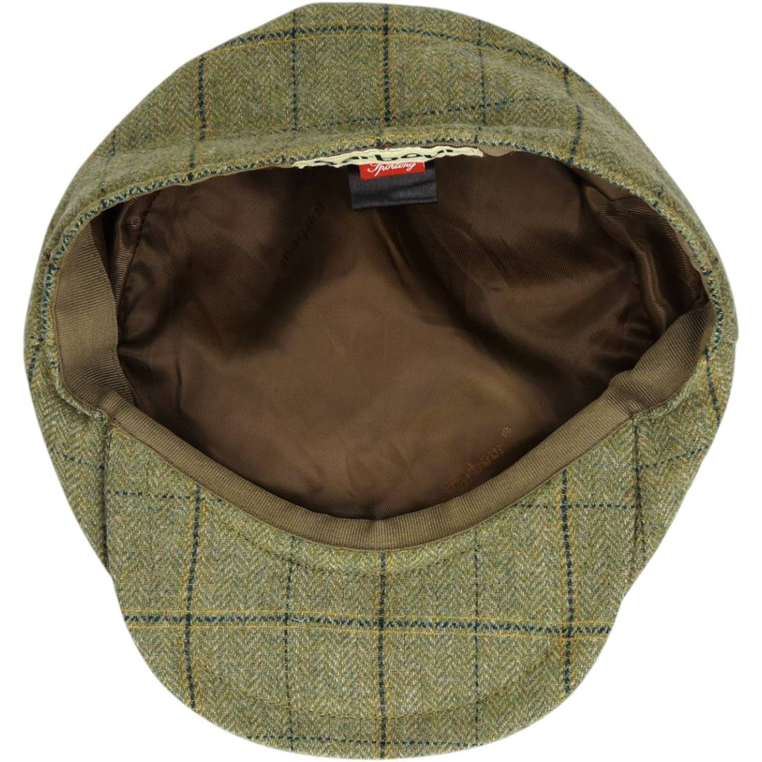 Barbour Sporting Check Pattern Herringbone Hunting Cap, Free Size wool Khaki type Vintage Second Hand