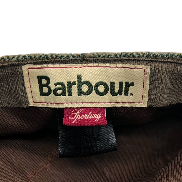 Barbour Sporting Check Pattern Herringbone Hunting Cap, Free Size wool Khaki type Vintage Second Hand