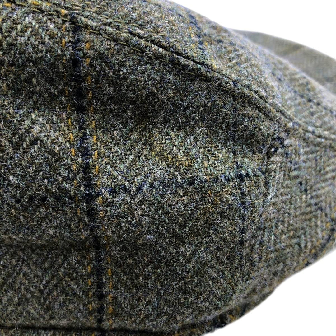 Barbour Sporting Check Pattern Herringbone Hunting Cap, Free Size wool Khaki type Vintage Second Hand