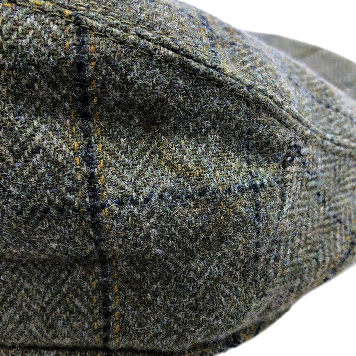 Barbour Sporting Check Pattern Herringbone Hunting Cap, Free Size wool Khaki type Vintage Second Hand