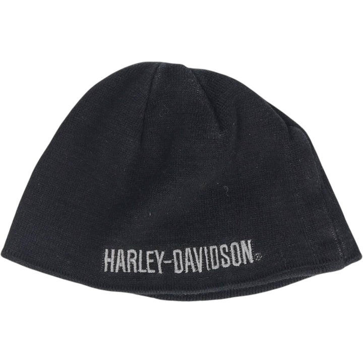 2000'S Harley-Davidson Skull Pattern Knit Beanie, One Size Fits Most cotton black type Vintage Second Hand