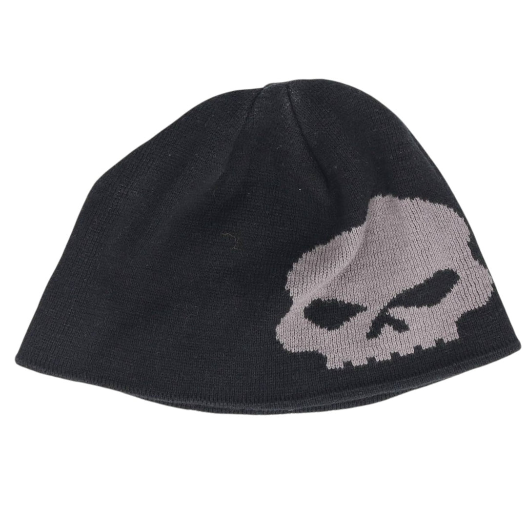 2000'S Harley-Davidson Skull Pattern Knit Beanie, One Size Fits Most cotton black type Vintage Second Hand