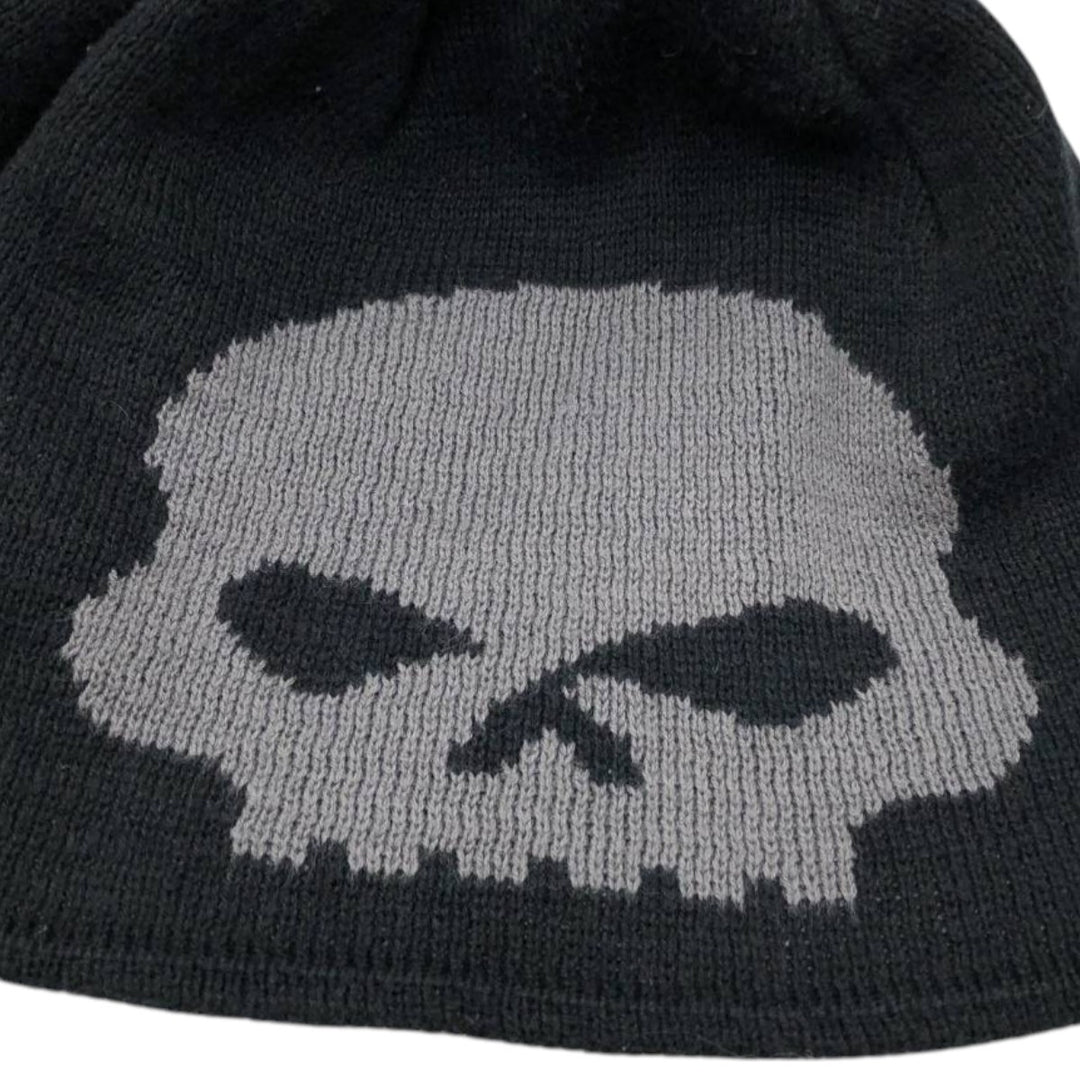 2000'S Harley-Davidson Skull Pattern Knit Beanie, One Size Fits Most cotton black type Vintage Second Hand