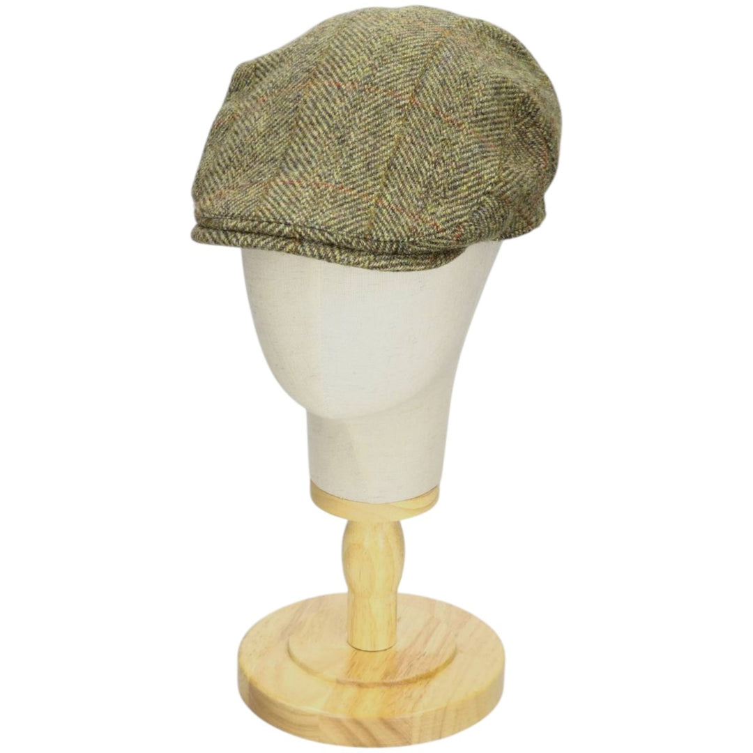 HEATHER Harris Tweed Check Pattern Herringbone Hunting Cap, Free Size unclear Khaki type Vintage Second Hand