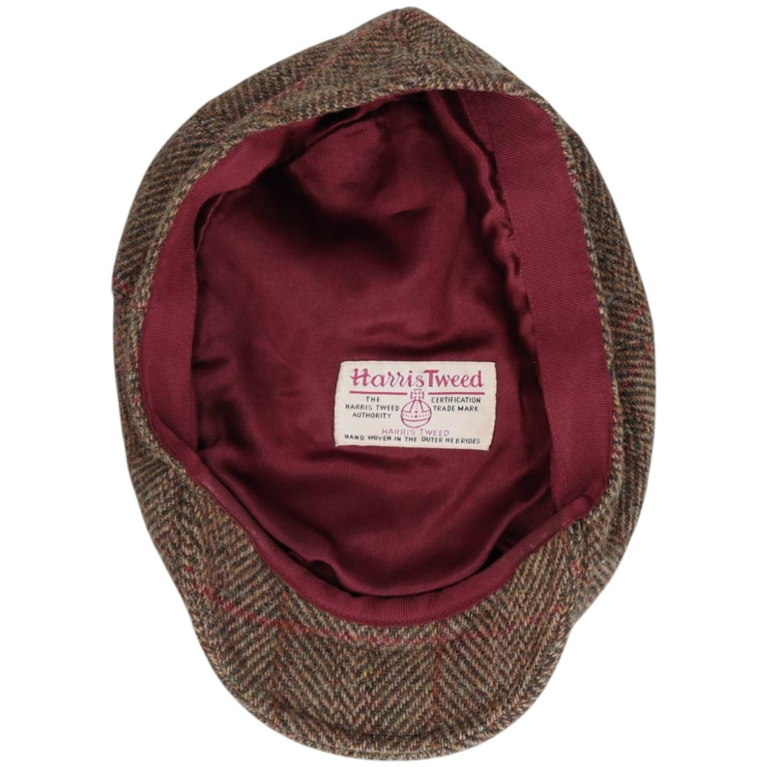 HEATHER Harris Tweed Check Pattern Herringbone Hunting Cap, Free Size unclear Khaki type Vintage Second Hand