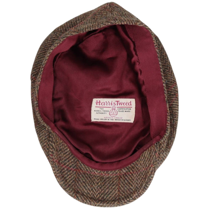 HEATHER Harris Tweed Check Pattern Herringbone Hunting Cap, Free Size unclear Khaki type Vintage Second Hand