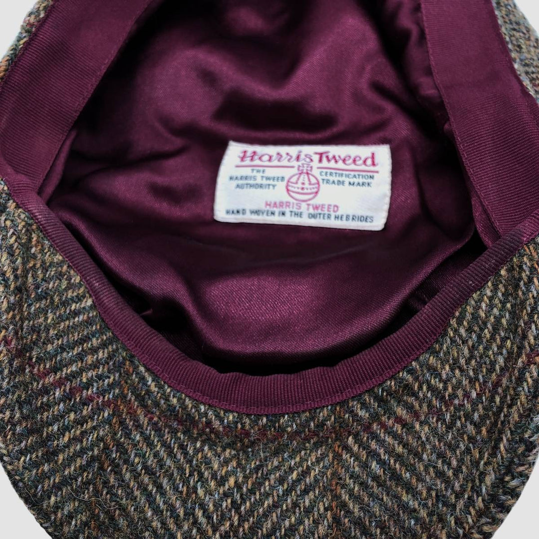 HEATHER Harris Tweed Check Pattern Herringbone Hunting Cap, Free Size unclear Khaki type Vintage Second Hand